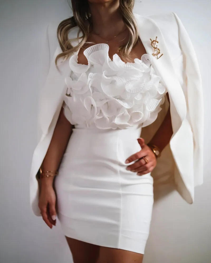 Off Shoulder Pleated Ruffles Bodycon Mini Dresses