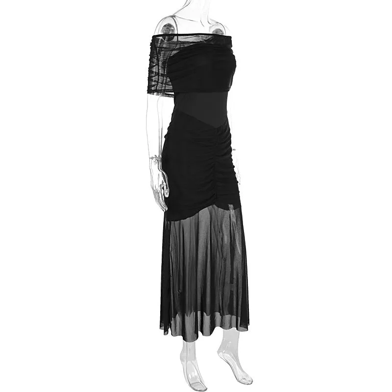 Off the Shoulder Sheer Shawl and Tube Dress