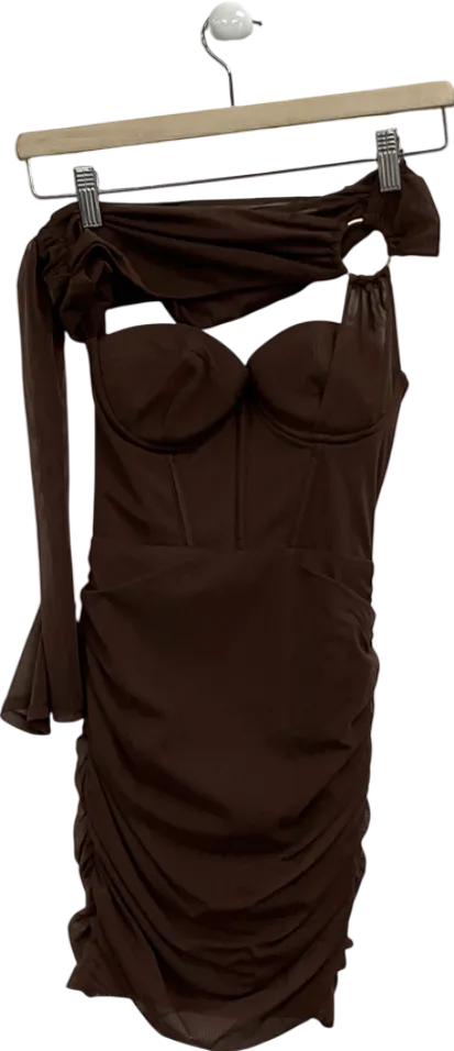 Oh Polly Brown One Shoulder Mini Corset Dress UK 6