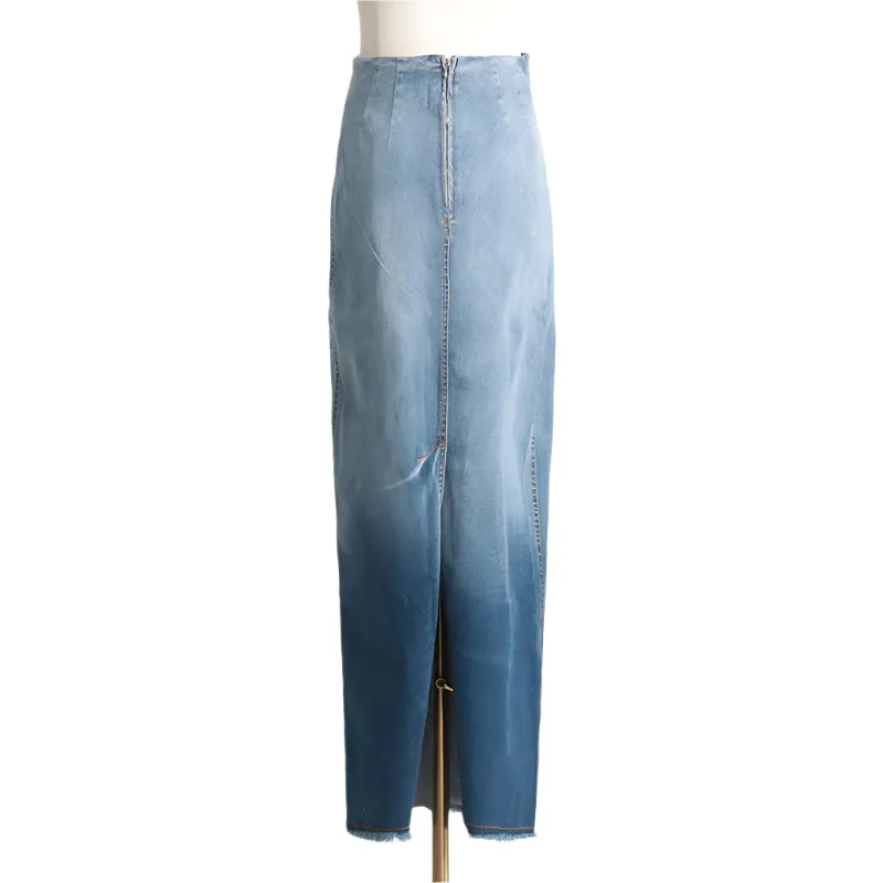Ombre High Waist Denim Pencil Skirt