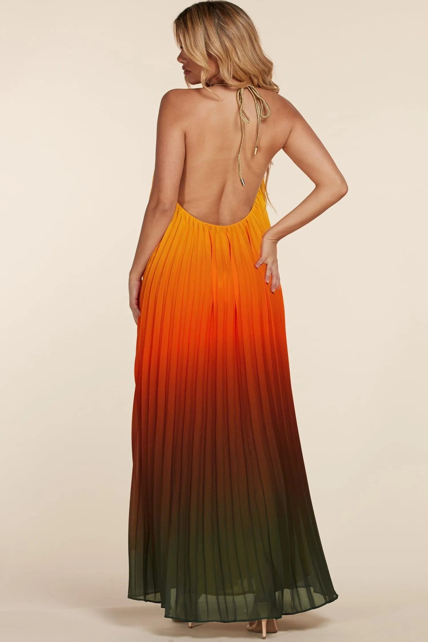 OMBRE PLEATED MAXI DRESS