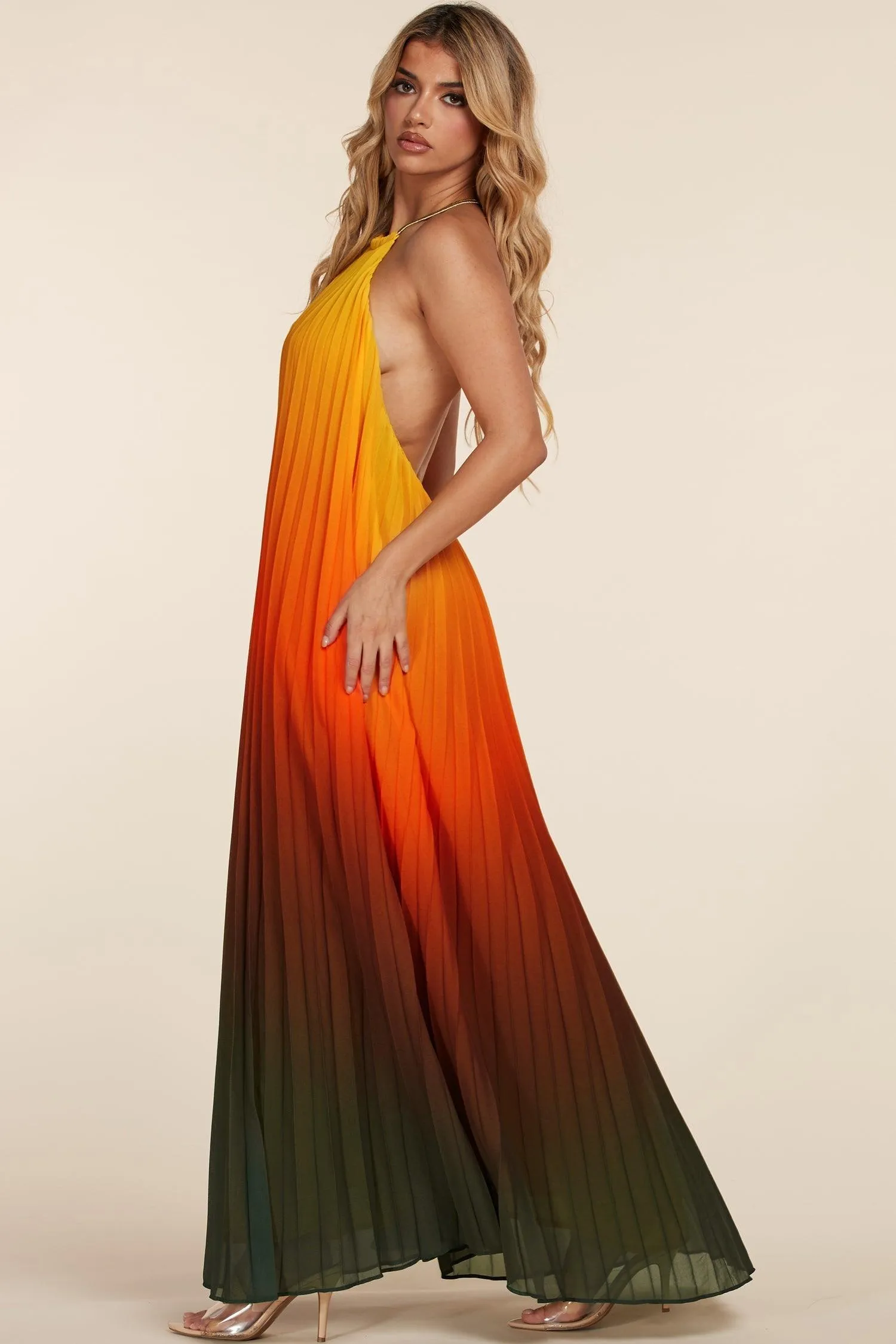 OMBRE PLEATED MAXI DRESS