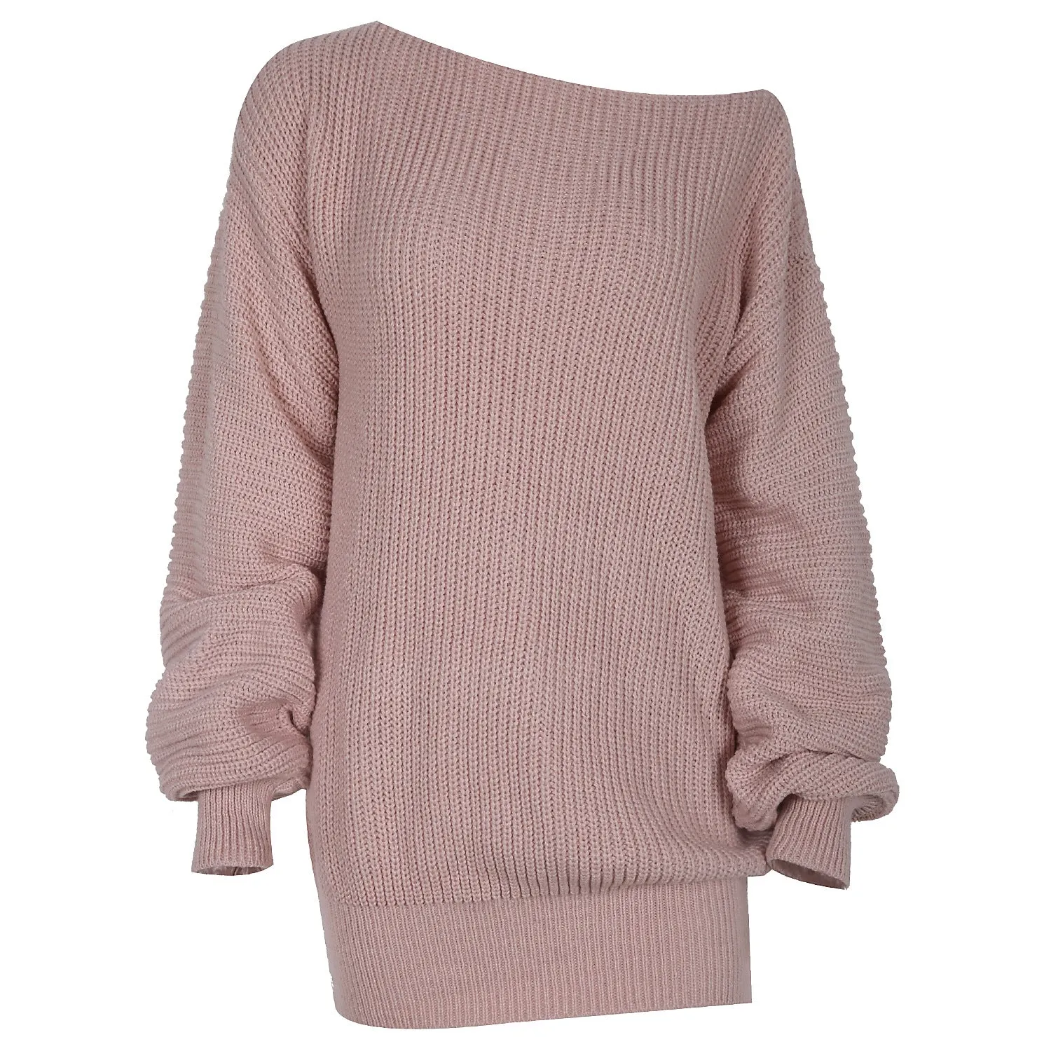 One Shoulder Lantern Sleeve Knit Sweater Mini Dresses