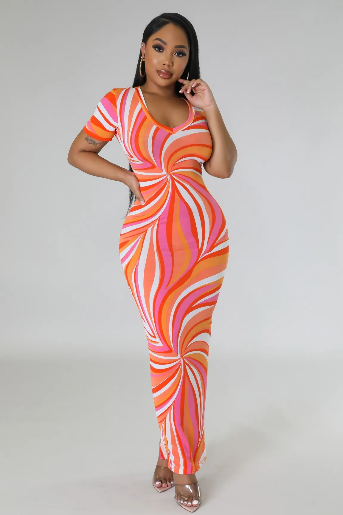 Ora V Print Dress