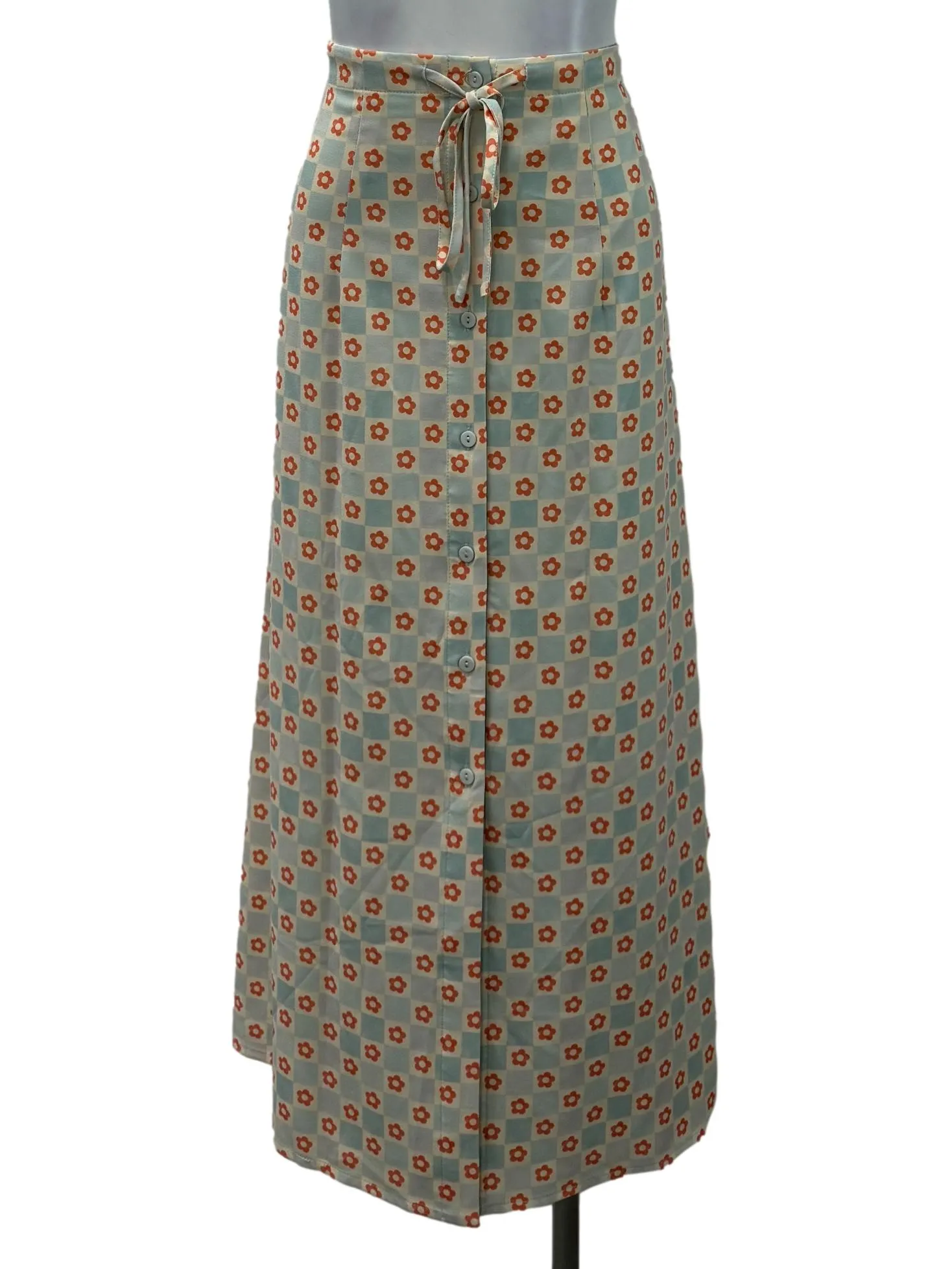 Orange Mini Flower Button Straight Skirt