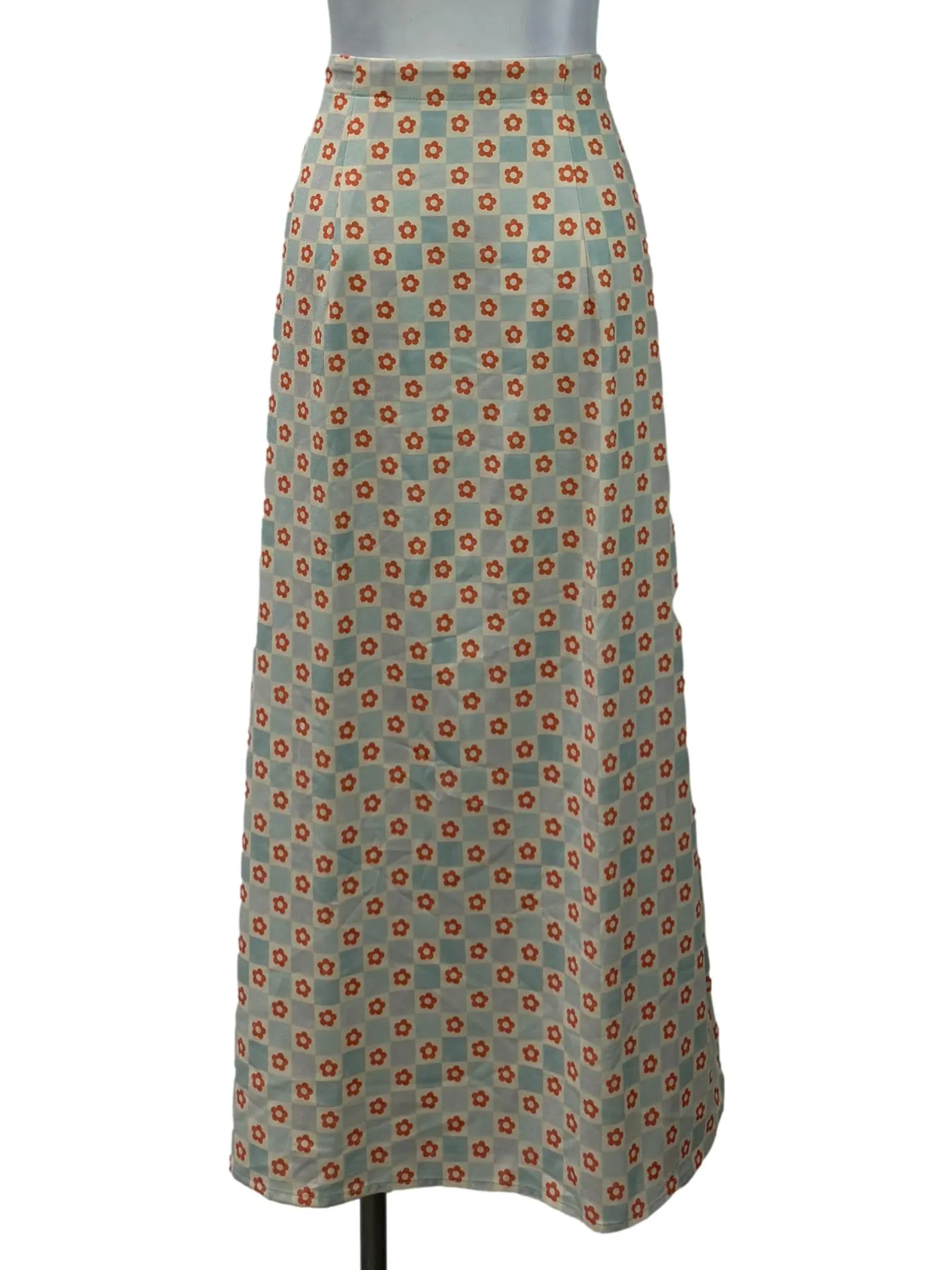 Orange Mini Flower Button Straight Skirt