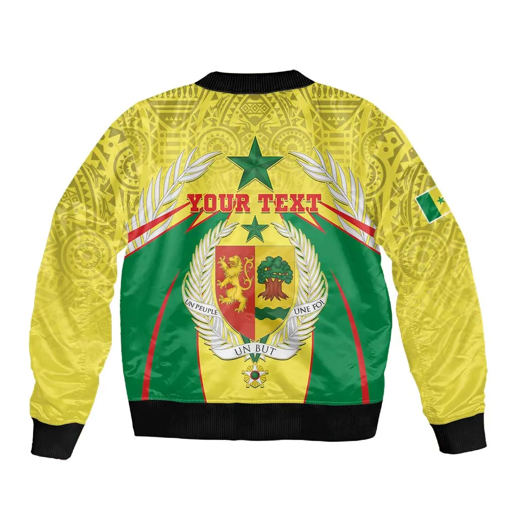 Personalised Afro Senegal Sleeve Zip Bomber Jacket Coat Of Arms Mix African Pattern LT15