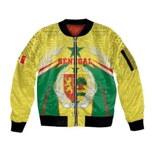 Personalised Afro Senegal Sleeve Zip Bomber Jacket Coat Of Arms Mix African Pattern LT15