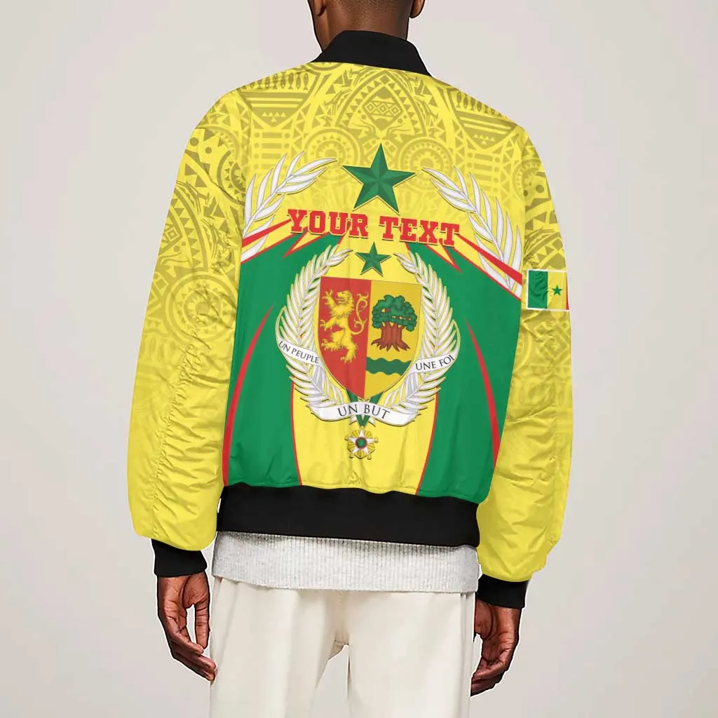 Personalised Afro Senegal Sleeve Zip Bomber Jacket Coat Of Arms Mix African Pattern LT15