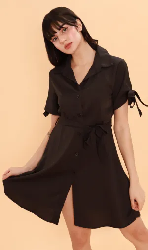 PEYTON Belted Button-Down Dress (Black)
