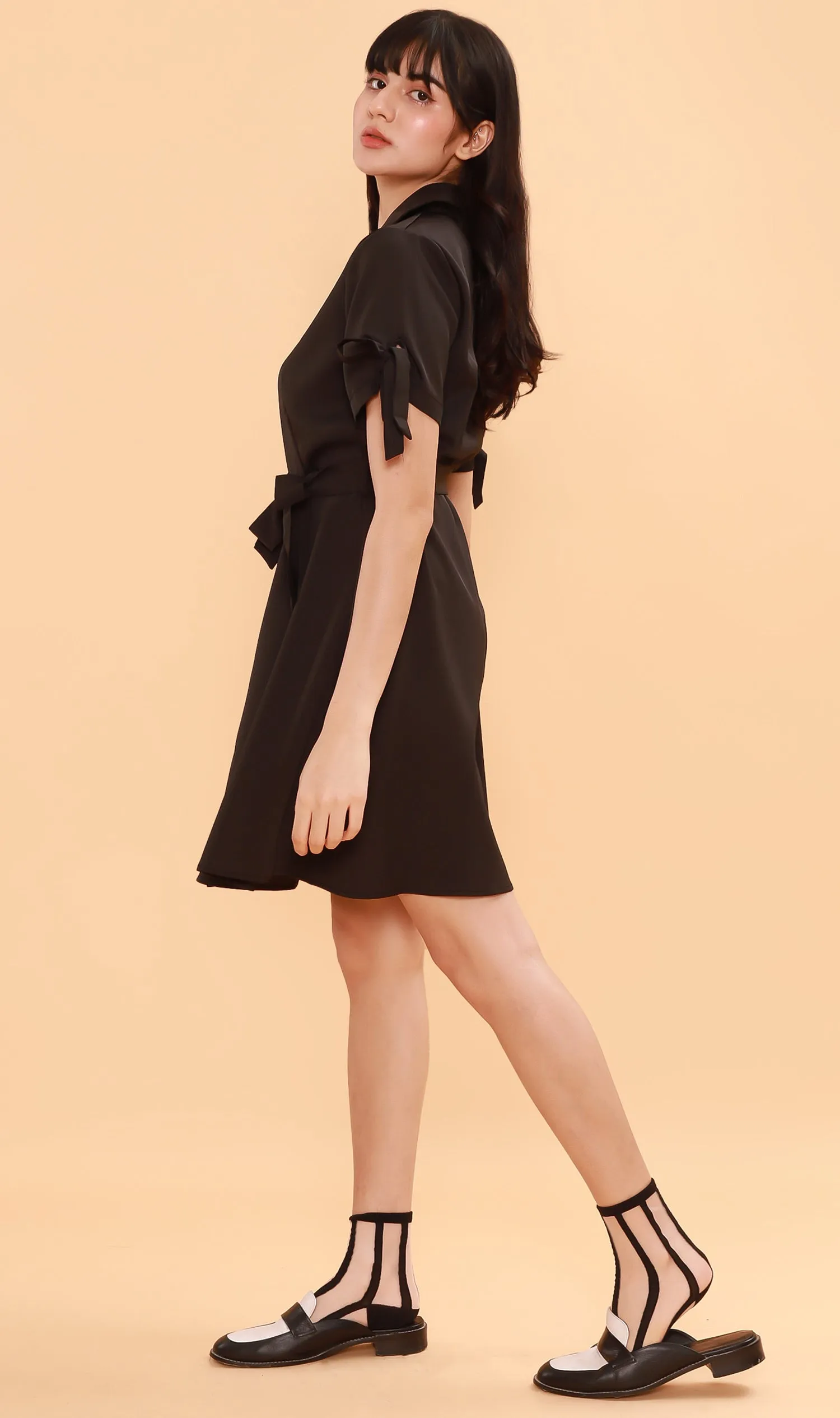 PEYTON Belted Button-Down Dress (Black)