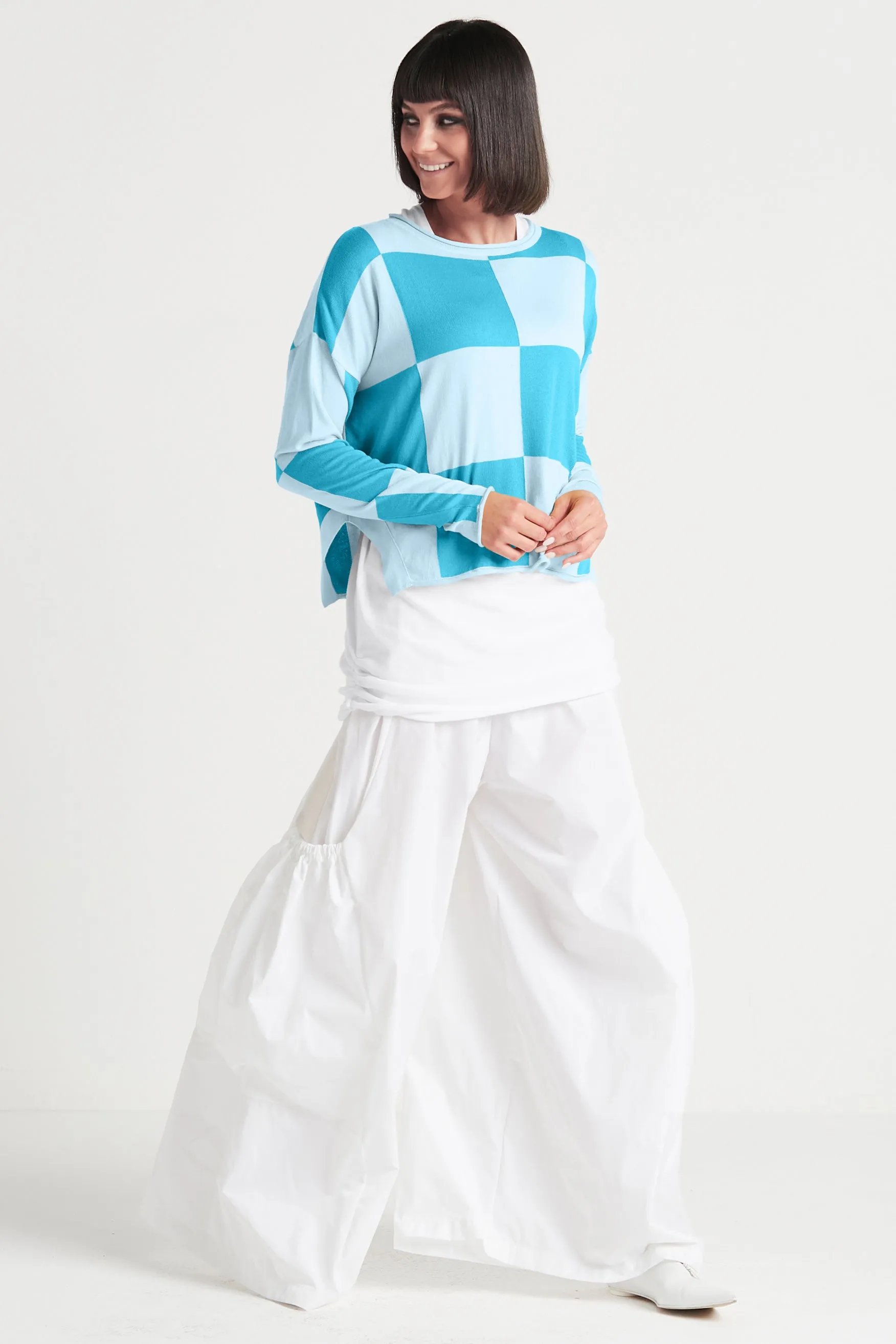 Pima Cotton Checkerboard Crewneck Sweater