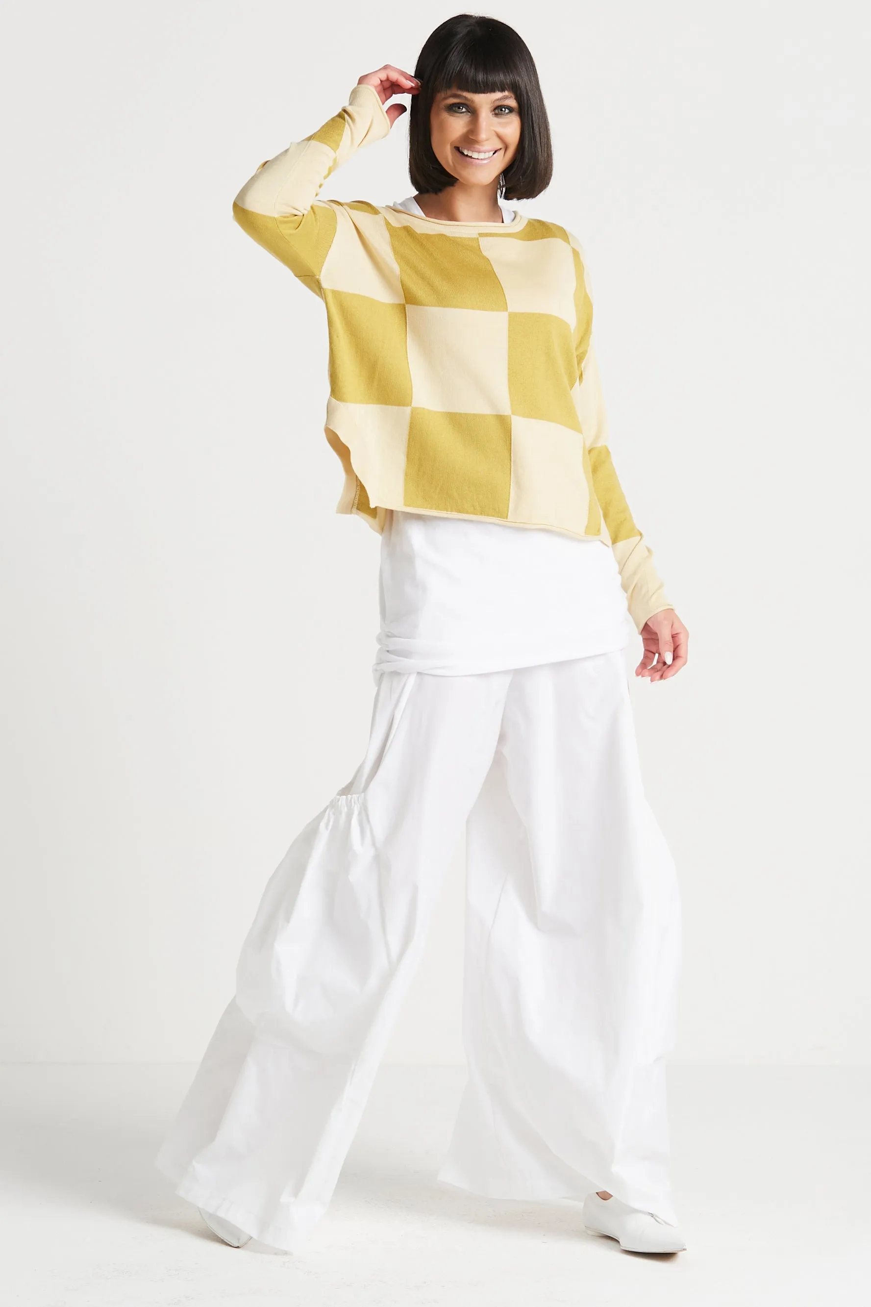 Pima Cotton Checkerboard Crewneck Sweater