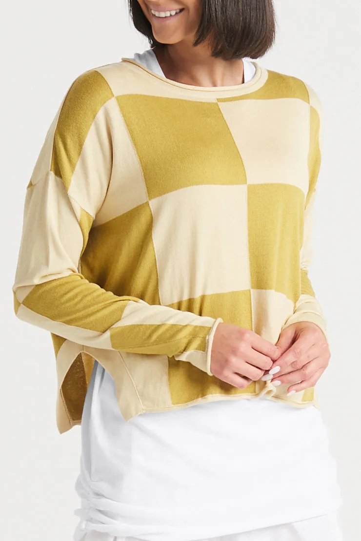 Pima Cotton Checkerboard Crewneck Sweater