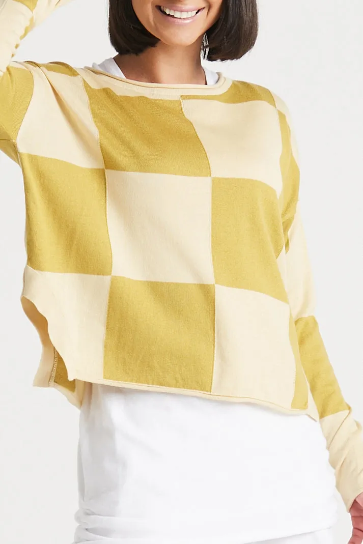 Pima Cotton Checkerboard Crewneck Sweater