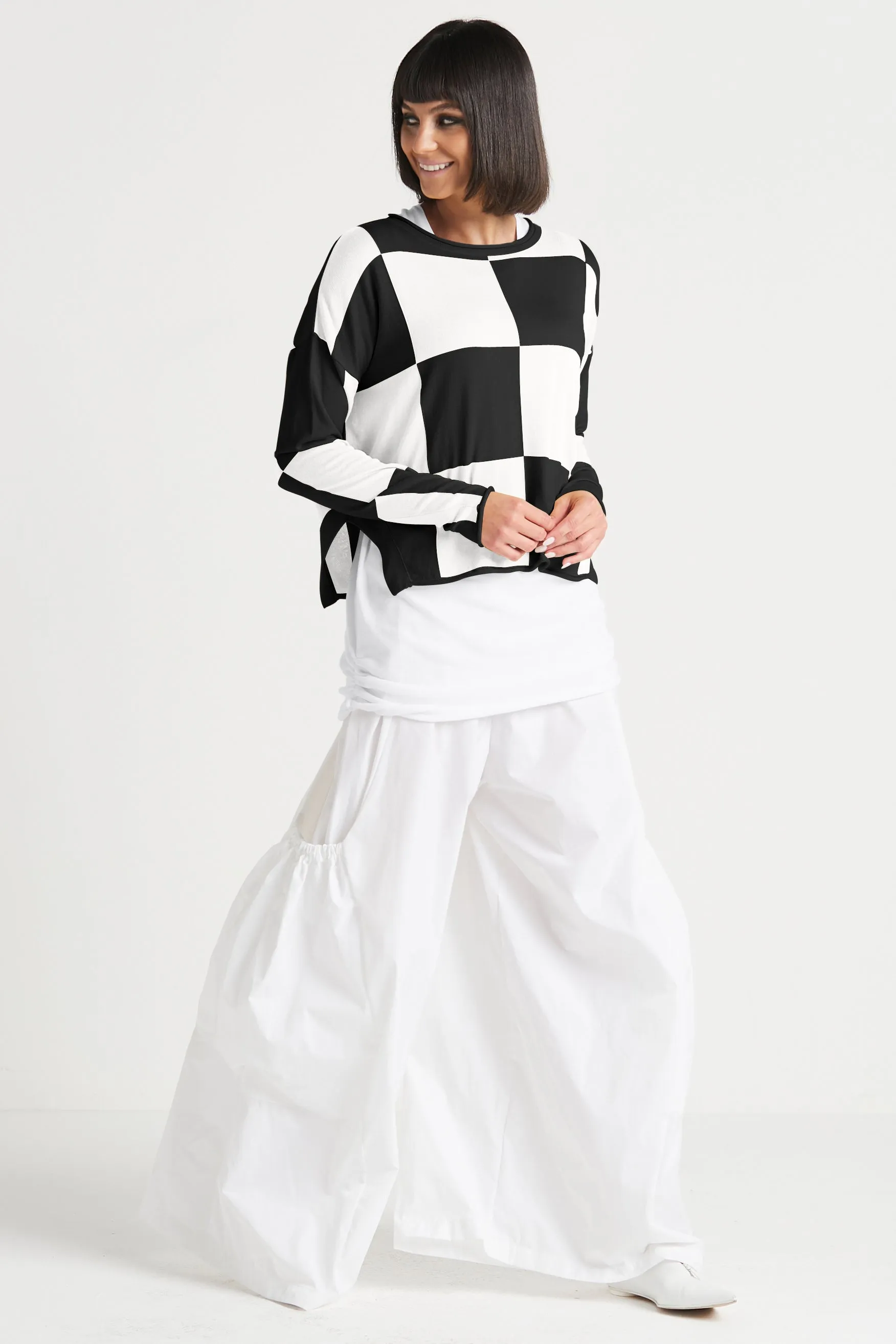 Pima Cotton Checkerboard Crewneck Sweater
