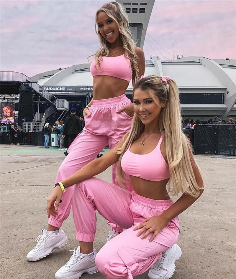 Pink 2 Piece Set Crop Top and Cargo Pants