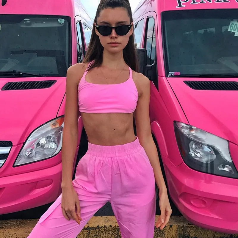 Pink 2 Piece Set Crop Top and Cargo Pants