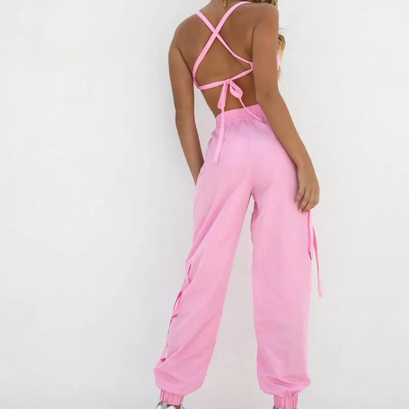 Pink 2 Piece Set Crop Top and Cargo Pants