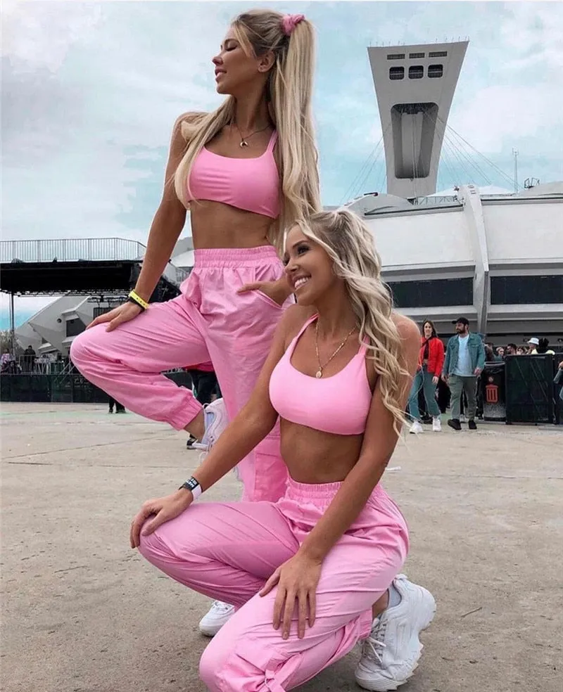 Pink 2 Piece Set Crop Top and Cargo Pants