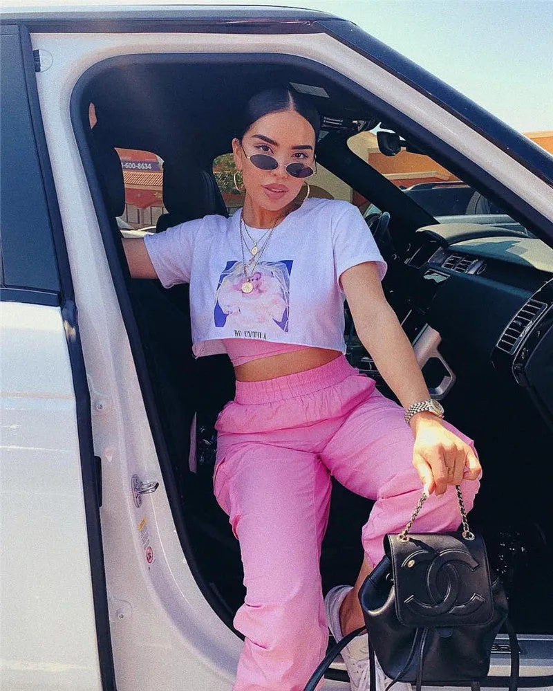 Pink 2 Piece Set Crop Top and Cargo Pants