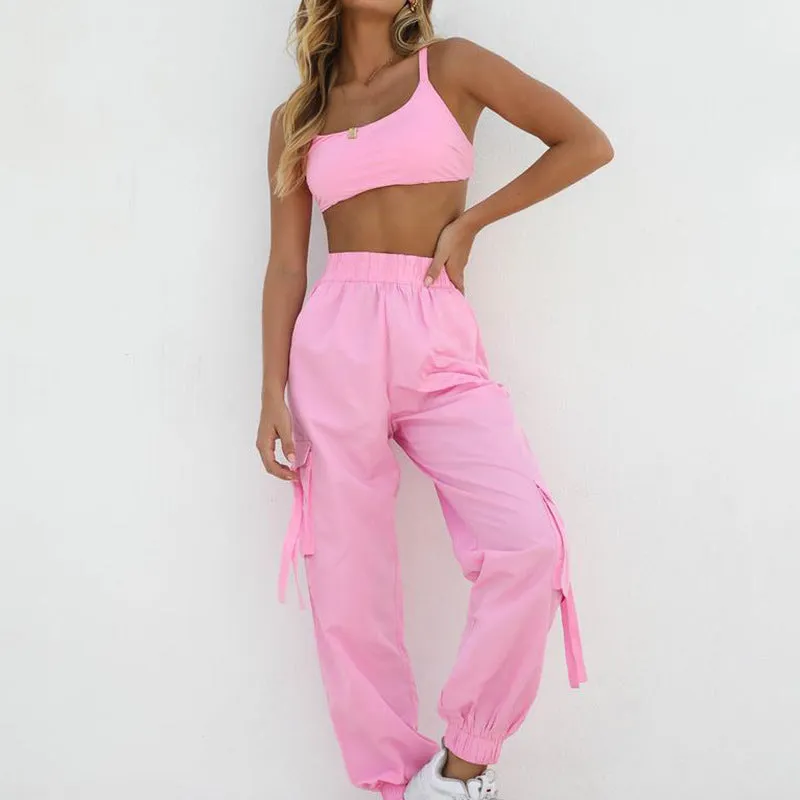 Pink 2 Piece Set Crop Top and Cargo Pants