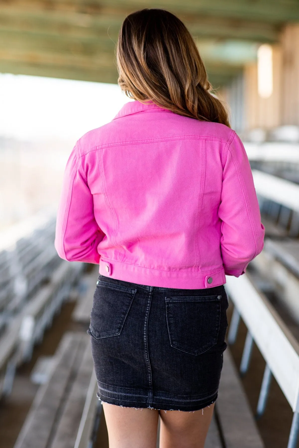 Pink Denim Jacket With Silver Sequin Stars