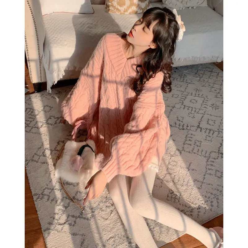 pink v neck sweater  UB96018