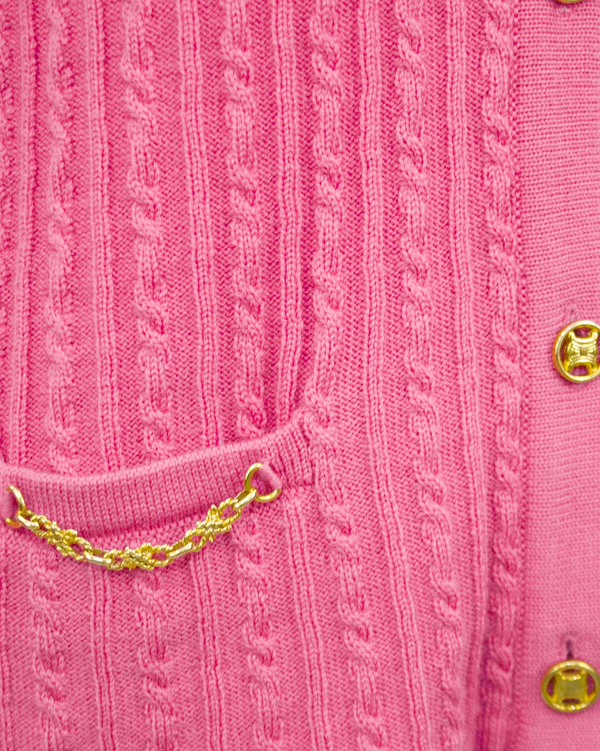 Pink Wool Cable Knit Cardigan