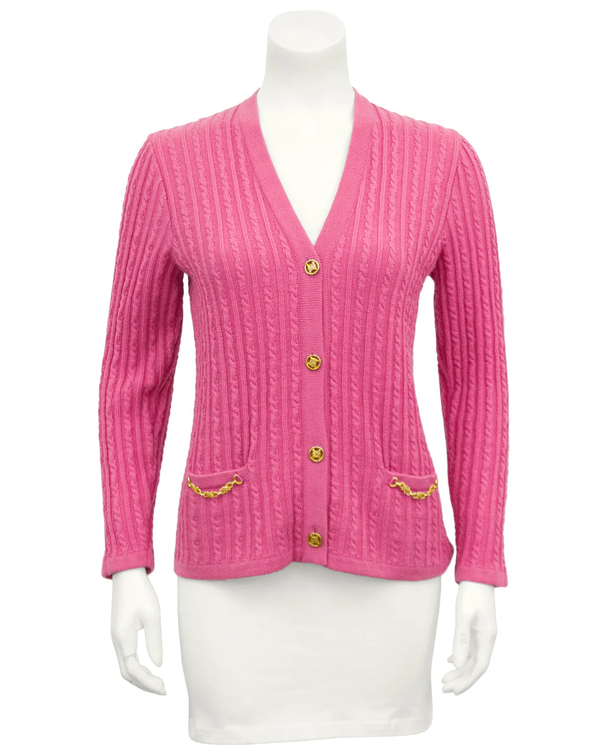 Pink Wool Cable Knit Cardigan