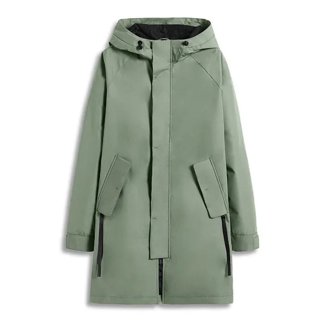 Pioneer camp long trench coat men brand-clothing casual hooded mens overcoat quality windbreaker male coat black green AFY803121