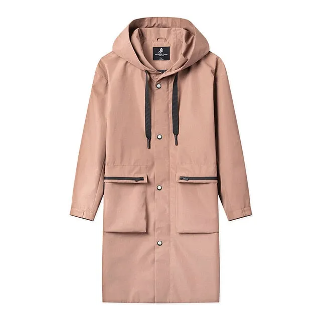 Pioneer camp long trench coat men brand-clothing casual hooded mens overcoat quality windbreaker male coat black green AFY803121