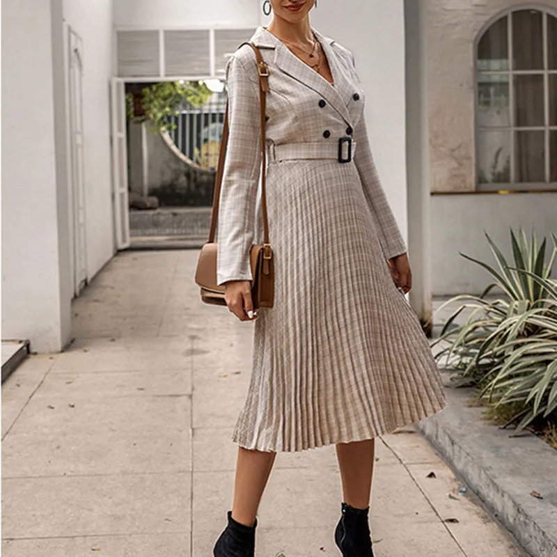 Pleated Dress Fashion Plaid Long Skirt A-line Skirt
