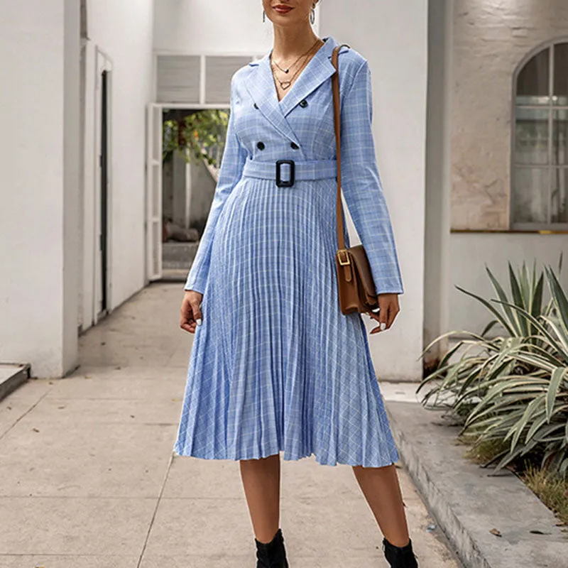 Pleated Dress Fashion Plaid Long Skirt A-line Skirt
