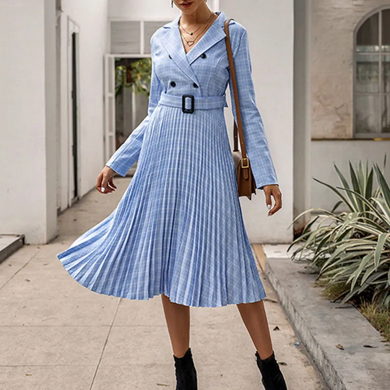 Pleated Dress Fashion Plaid Long Skirt A-line Skirt