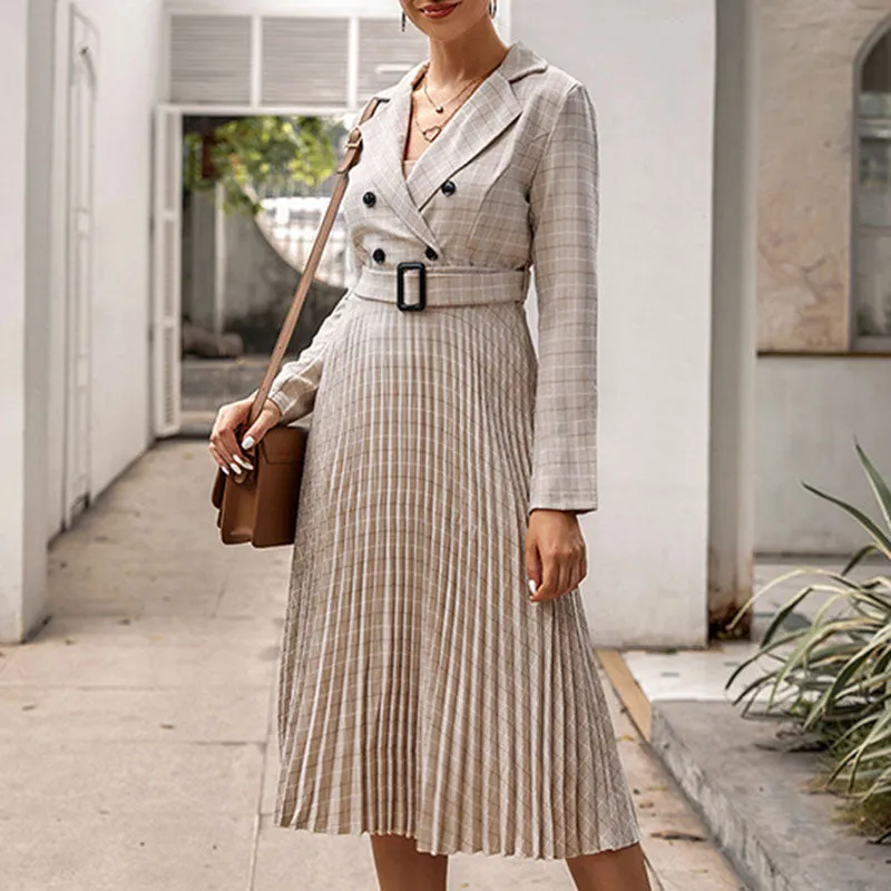 Pleated Dress Fashion Plaid Long Skirt A-line Skirt