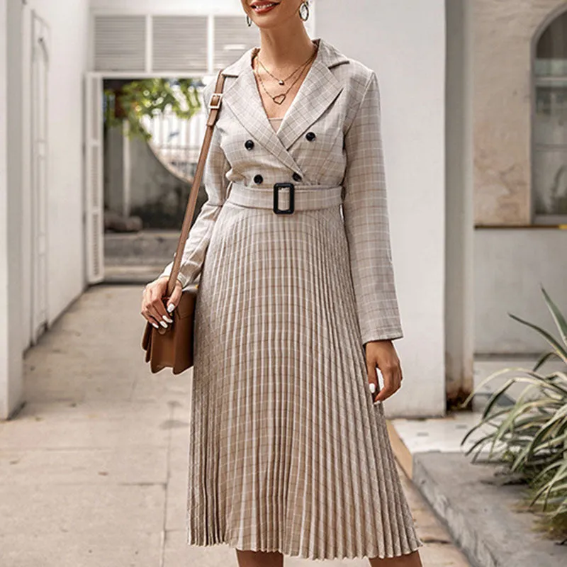 Pleated Dress Fashion Plaid Long Skirt A-line Skirt
