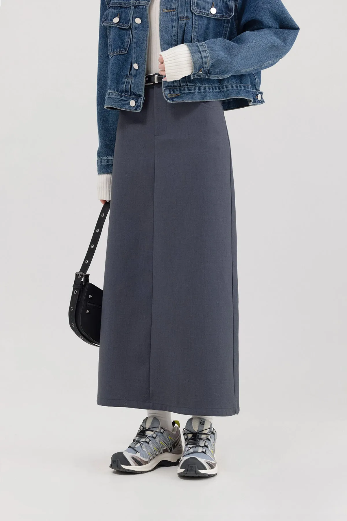 pleated high waist a-line skirt