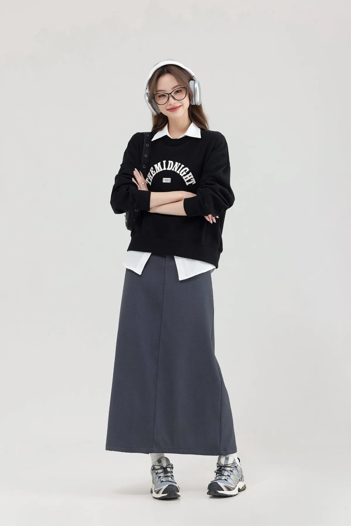 pleated high waist a-line skirt