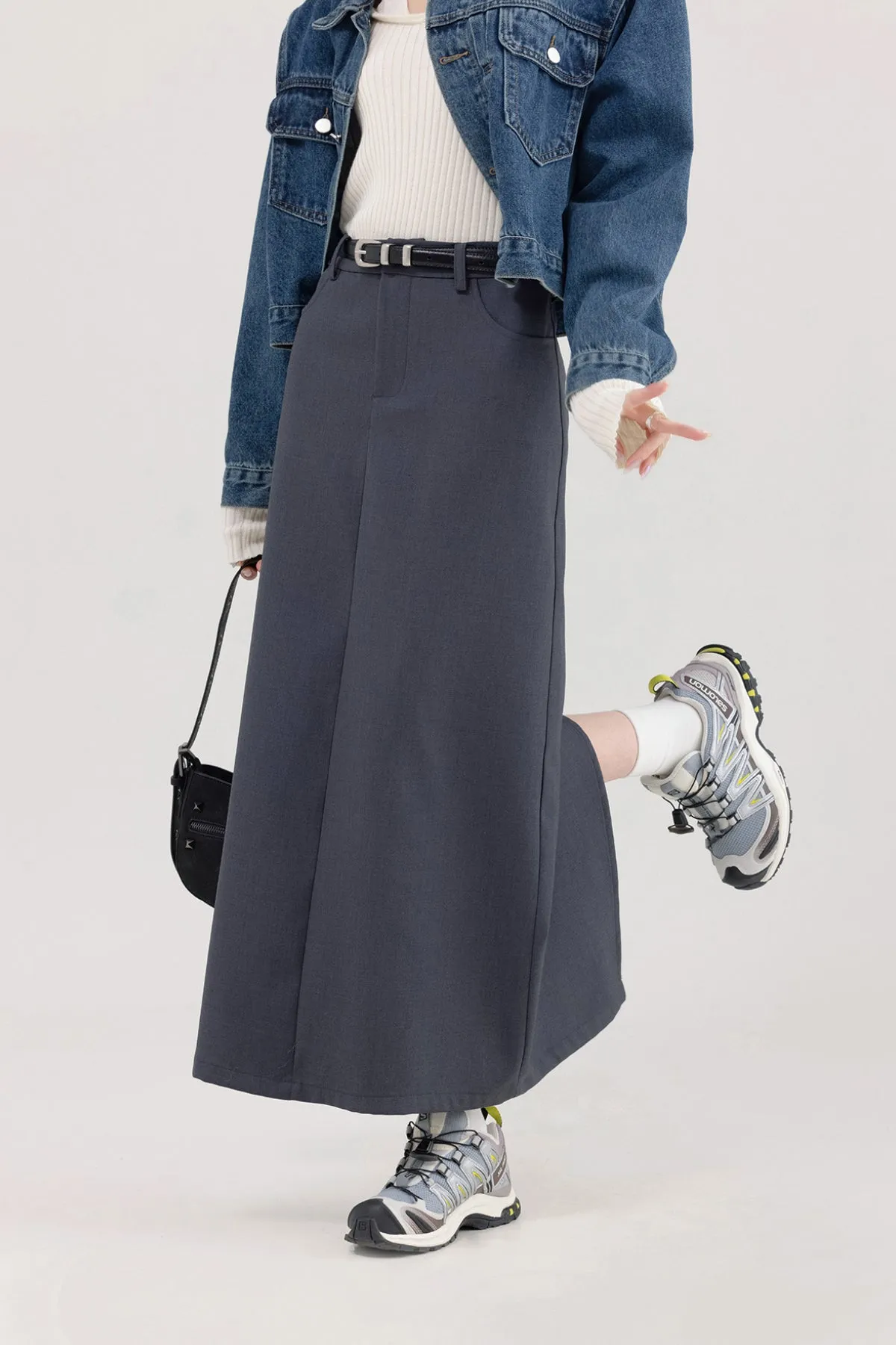 pleated high waist a-line skirt