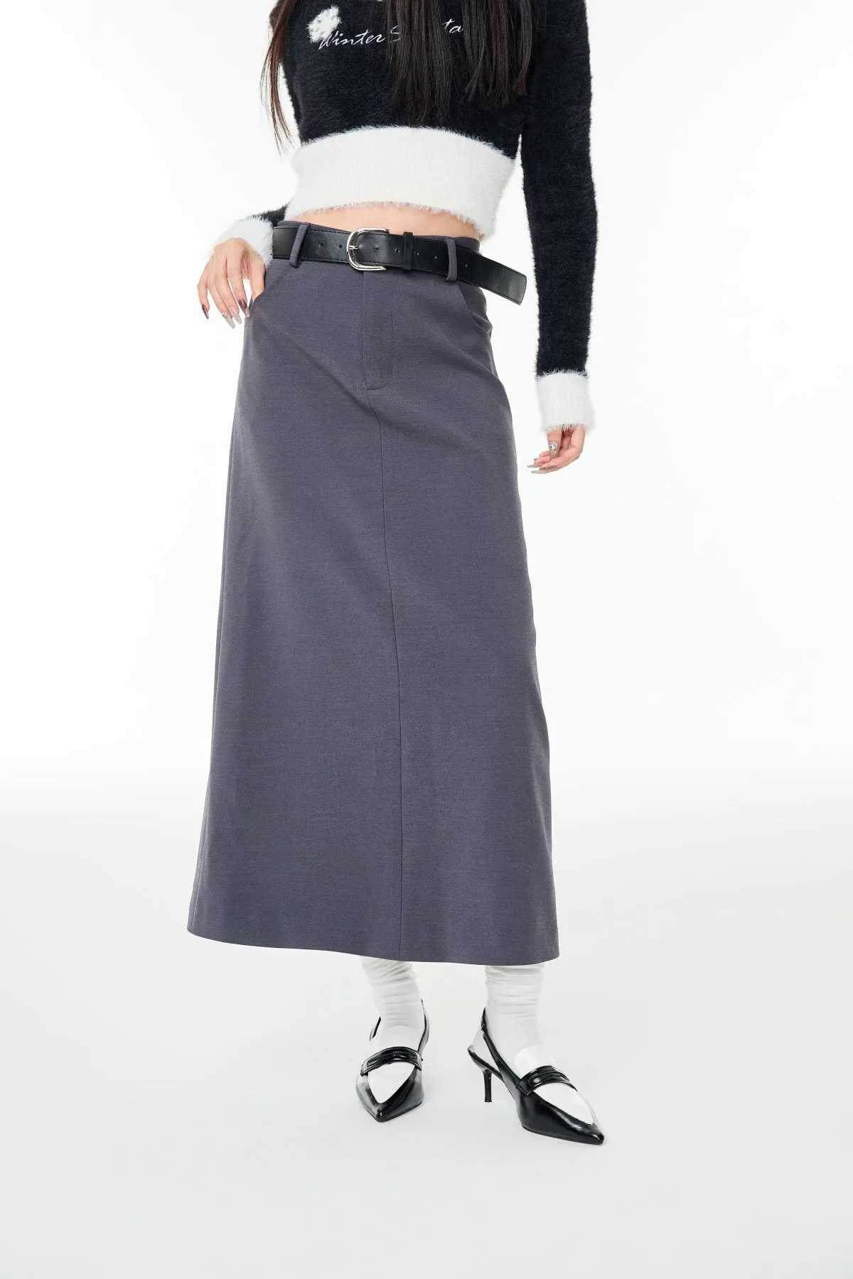pleated high waist a-line skirt