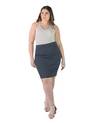 Plus Size Solid Color Elastic Waist Knee Length Pencil Skirt