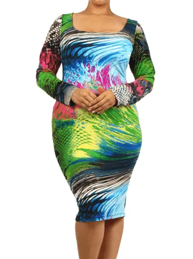 Plus Size Vibrant Snake Print Midi Dress