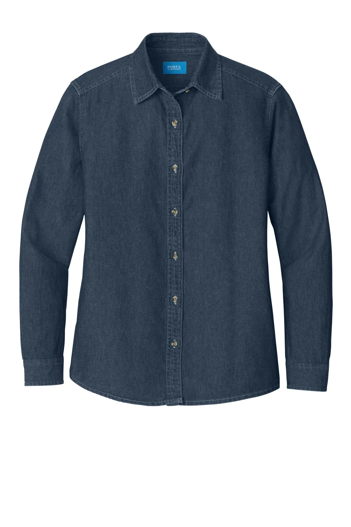 Port & Company Women's Long Sleeve Value Denim Shirt.  LSP10 Ink Blue