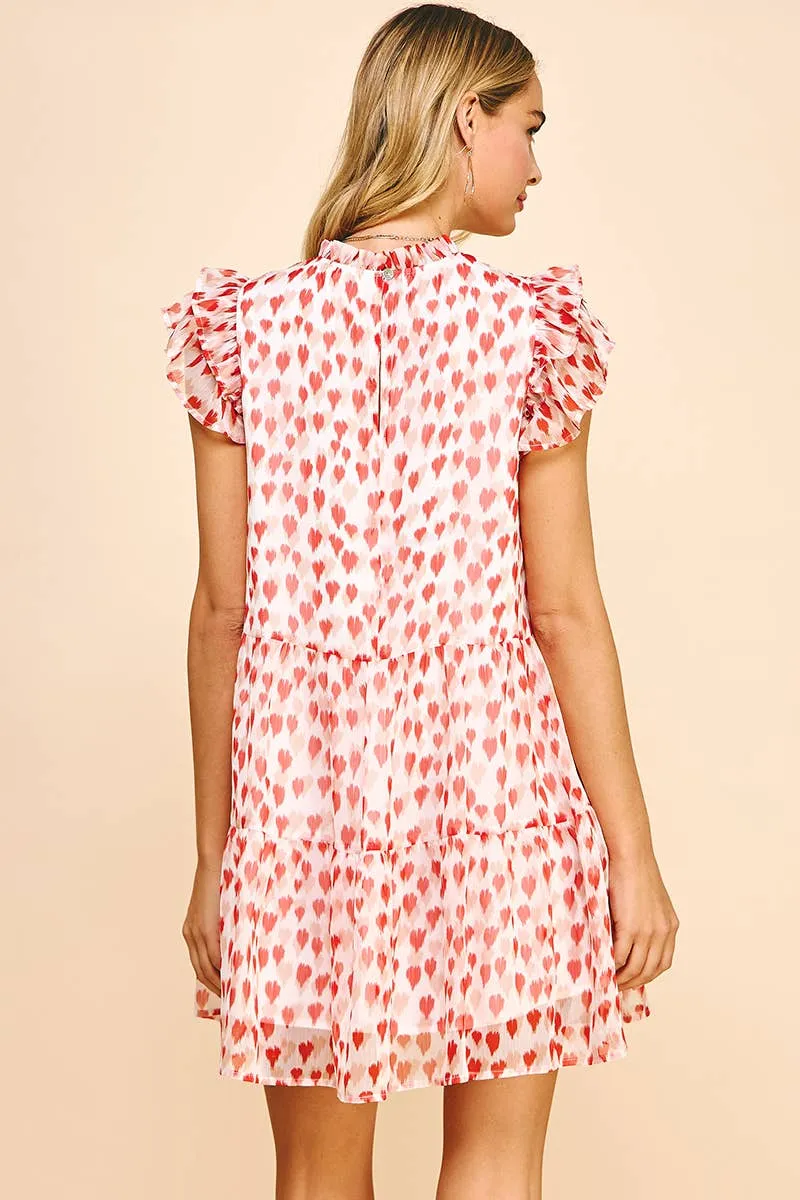PRINTED TIERED MINI DRESS - IVORY/RED