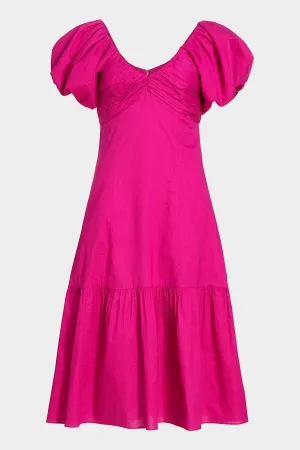 Puff Sleeve Dress in Fuchsia