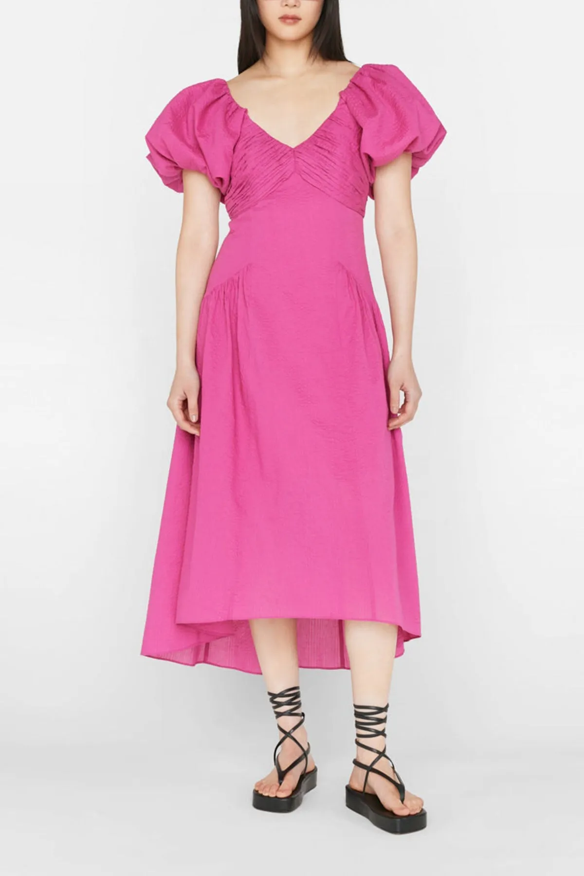 Puff Sleeve Dress in Fuchsia