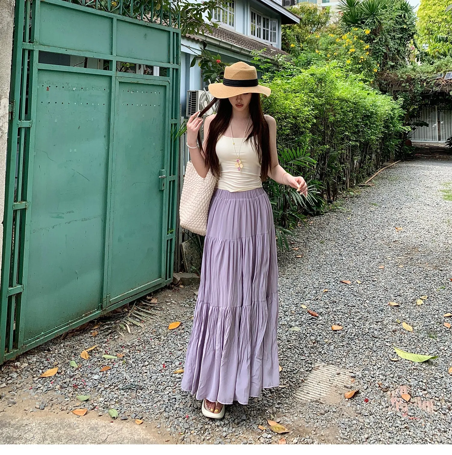 Purple A-Line Pleated Skirt