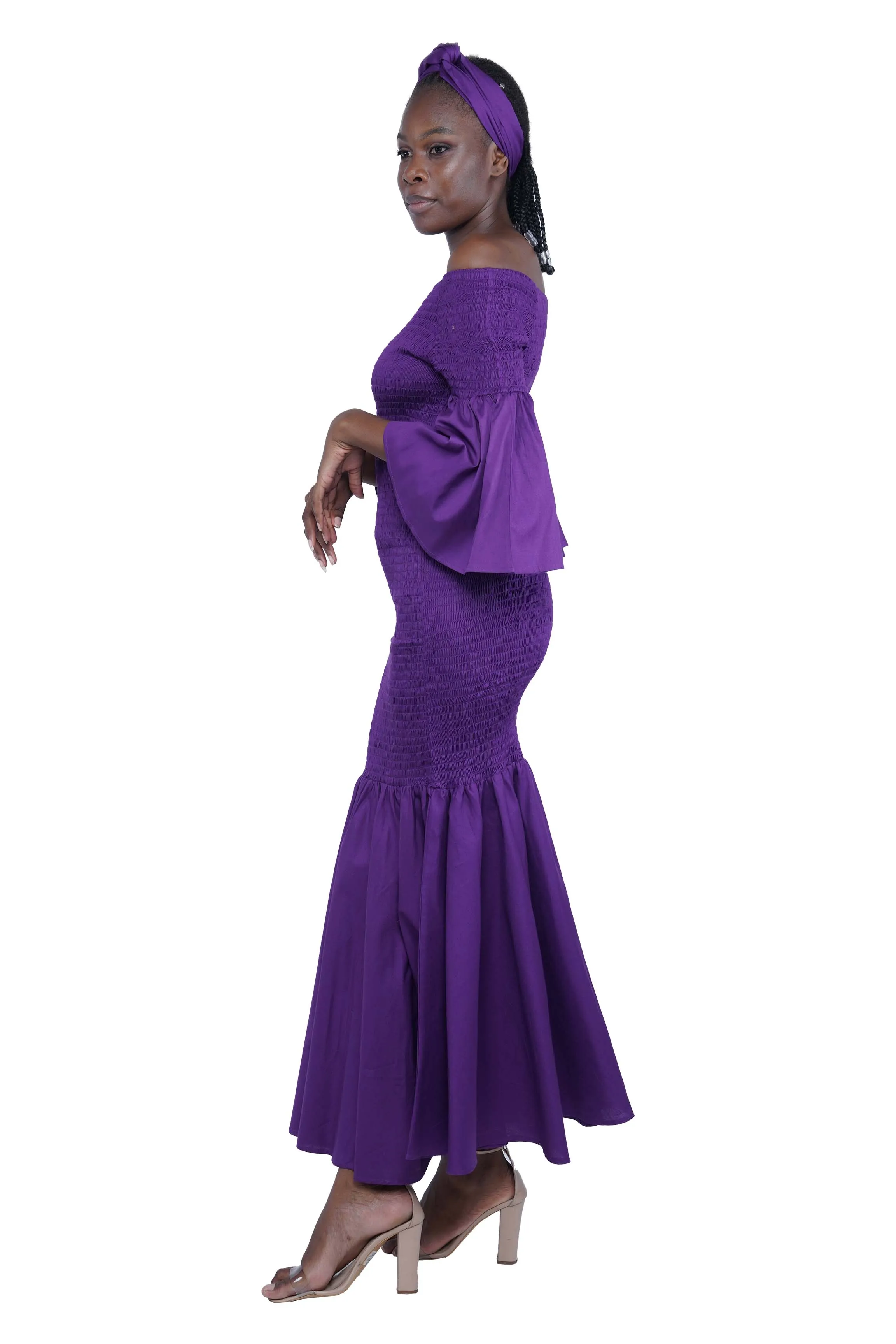 Purple Long Smocked Mermaid/Fish Tail Dress