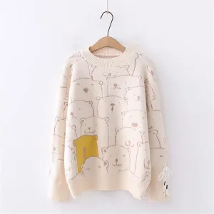 "BEAR PRINT CUFF TIE" SWEATER N123001